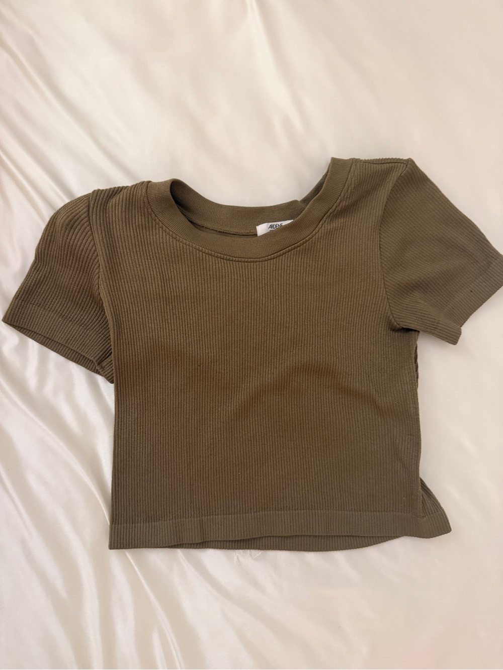 Ardene Olive Ribbed Cropped Short Sleeve Tee